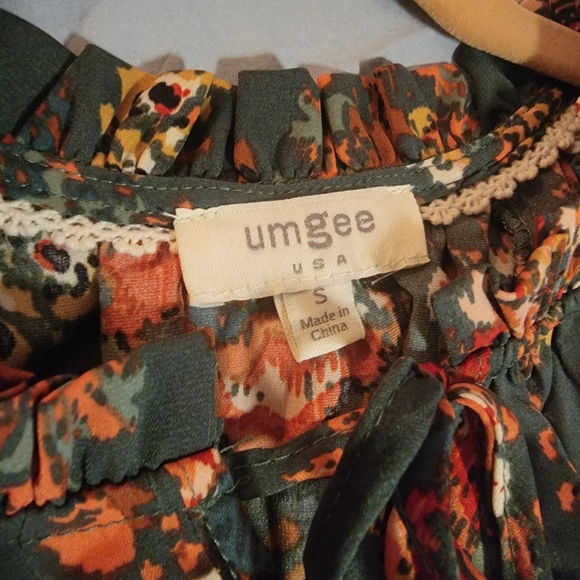 Umgee Floral Dress, Long Sleeve Maxi, Green And Orange Small - Picture 8 of 9